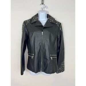 Pamela McCoy Black Leather Studded Moto Jacket Size M